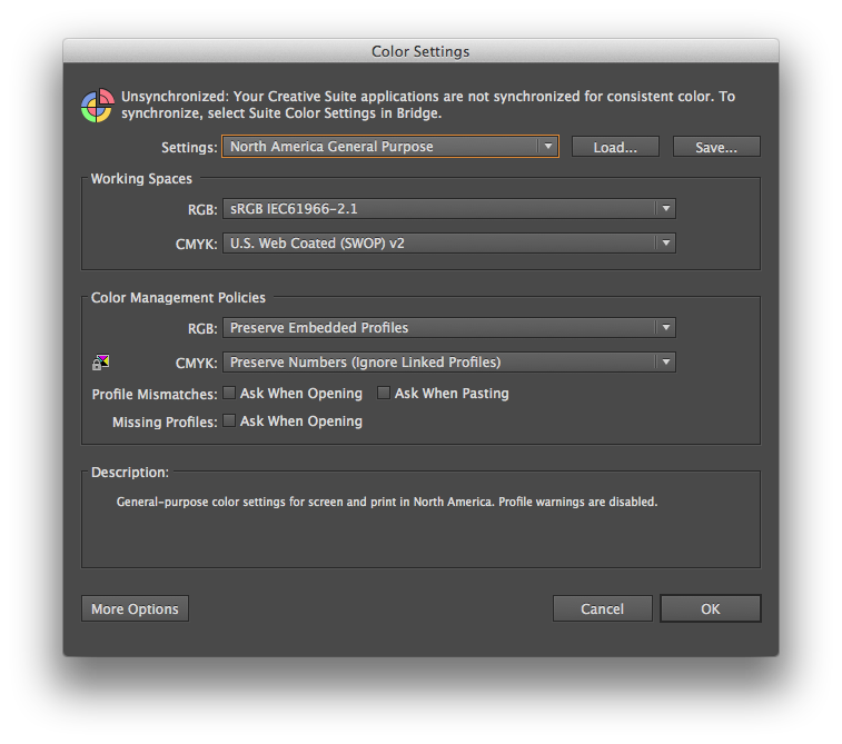 Color management settings in Adobe Illustrator