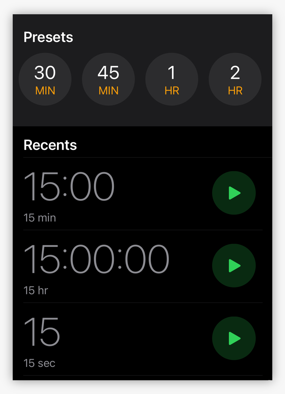 A screenshot showing the layout of timer elements on iOS 17